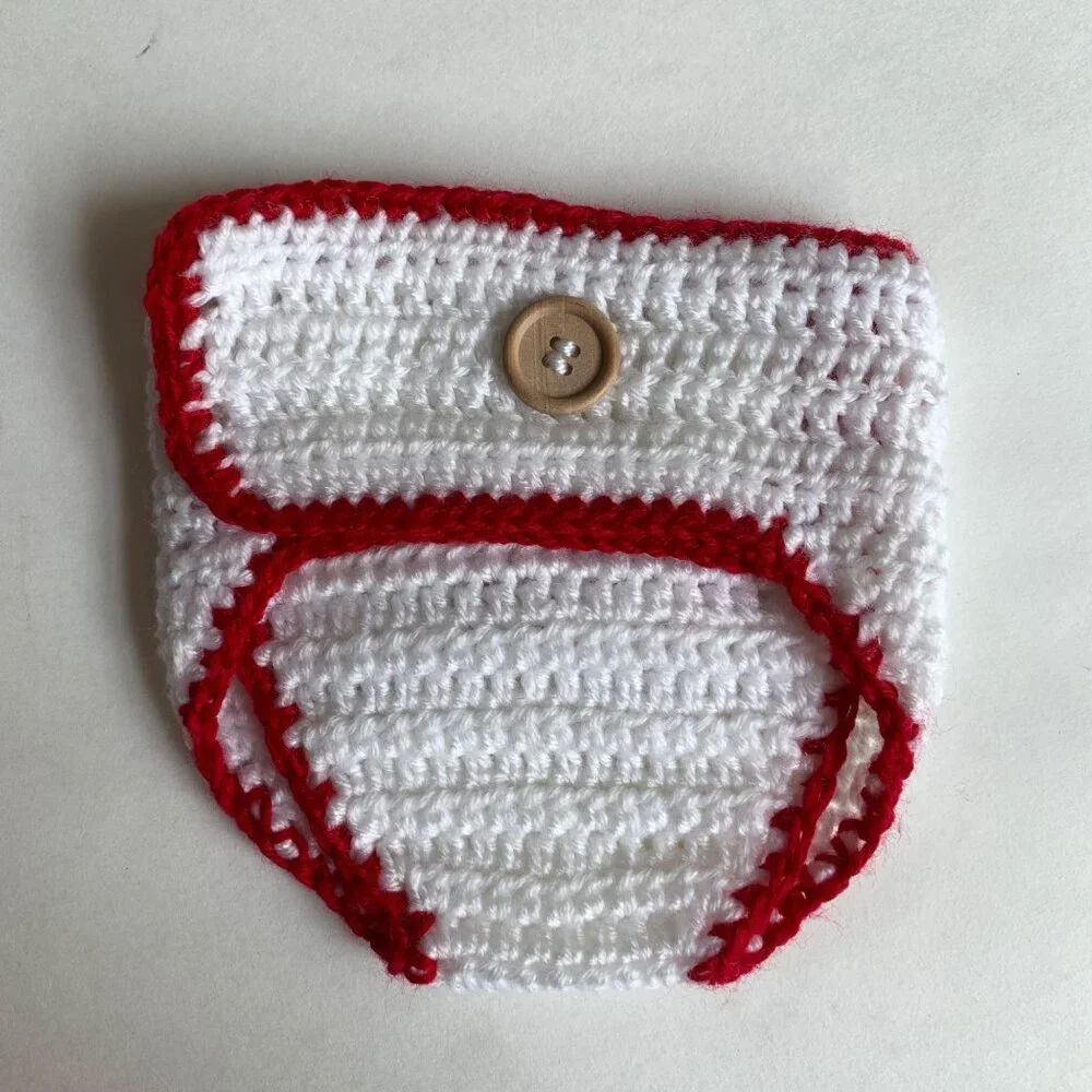 NEW White & Red Bow Knit Diaper Cover 0-6 Months